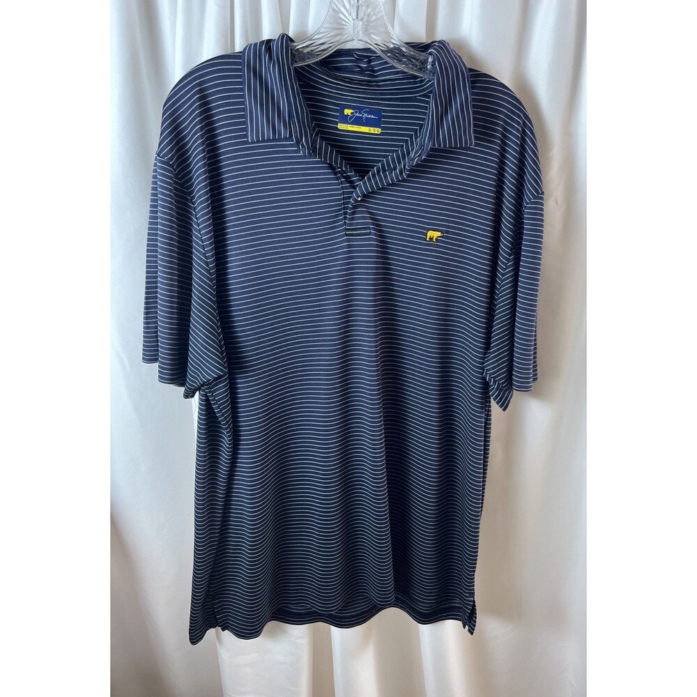 Jack Nicklaus Golden Bear Embroidered Mens Navy Blue Striped Polo Shirt Size XL
